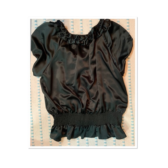 Allen Schwartz green satin blouse  XL **see notes* - Picture 2 of 7